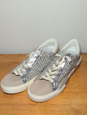 Dolce Vita Zina Lace Up Sneakers Dark Silver Glitter Multi Sporty Women's Size 8